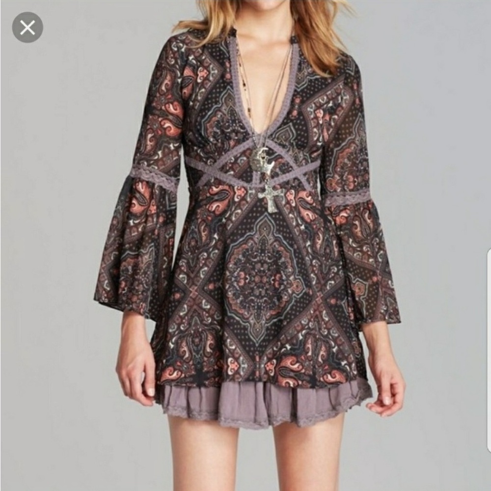 Free People Black and Pink Long Sleeve Dress